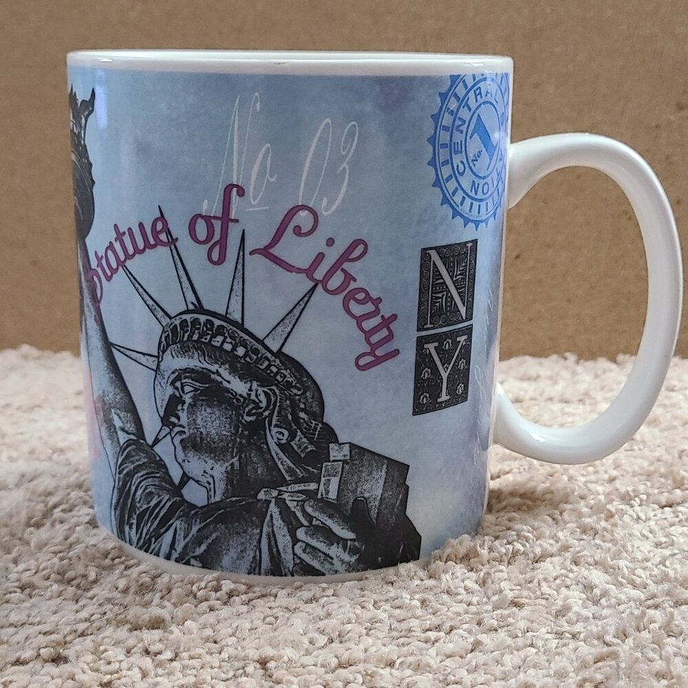 Barnes and Noble New York Statue of Liberty Coffee Mug Blue and White